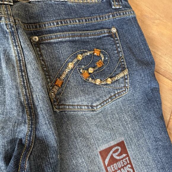 NWT Request Jeans 32 Bootcut Rhinestone Bling Pockets Stretch Denim Mid Rise - Picture 6 of 11